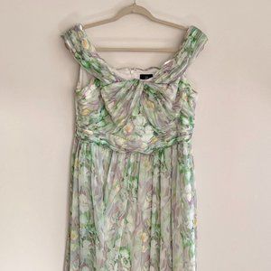 Floral Off-The-Shoulder Chiffon Gown